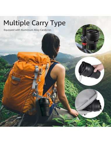 Taza Plegable EASYXQ 600ml Silicona Camping Negra