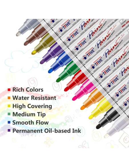 Marcadores de Pintura TFIVE Set de 12 Colores a Base de Aceite Marcadores de Pintura TFIVE Set de 12 Colores a Base de Aceite