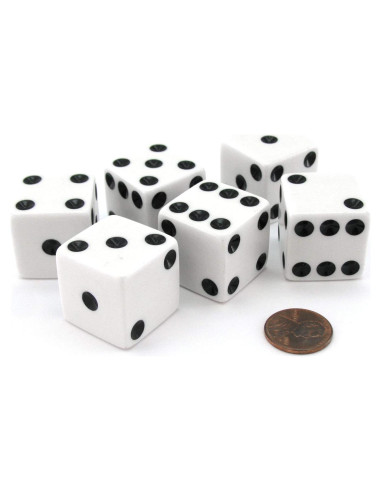 Juego de 6 Dados D6 Grandes 25mm Blancos Koplow Games