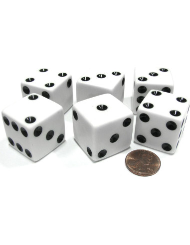Juego de 6 Dados D6 Grandes 25mm Blancos Koplow Games