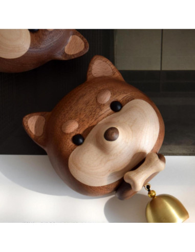 Campana de Puerta WoodyBeing Perro Shiba de Madera y Latón