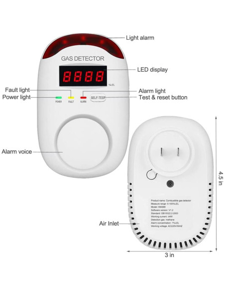 Detector de Gas Natural WESHLGD WA886 con Pantalla Digital Detector de Gas Natural WESHLGD WA886 con Pantalla Digital