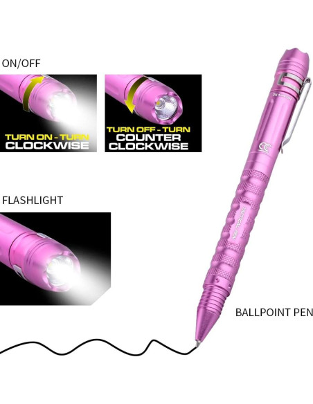 Bolígrafo Táctico MCCC Rosa con Linterna LED y Rompedor Bolígrafo Táctico MCCC Rosa con Linterna LED y Rompedor