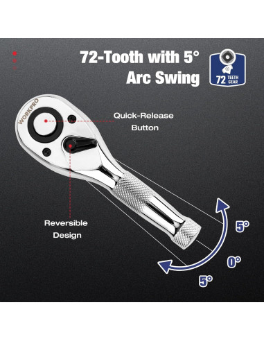 Juego de Llaves de Carraca Stubby WORKPRO 3 Piezas 72 Dientes