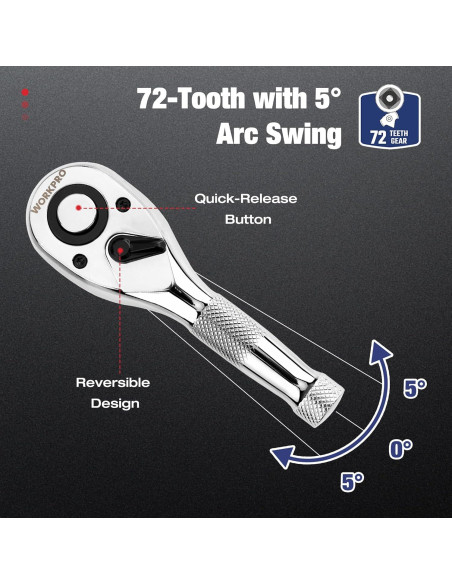 Juego de Llaves de Carraca Stubby WORKPRO 3 Piezas 72 Dientes Juego de Llaves de Carraca Stubby WORKPRO 3 Piezas 72 Dientes