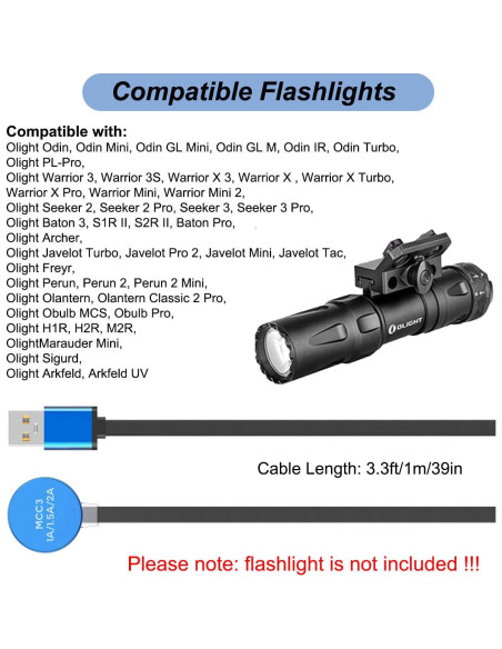 Cargador MCC 3 Olight para Linternas 1m USB de Reemplazo Cargador MCC 3 Olight para Linternas 1m USB de Reemplazo