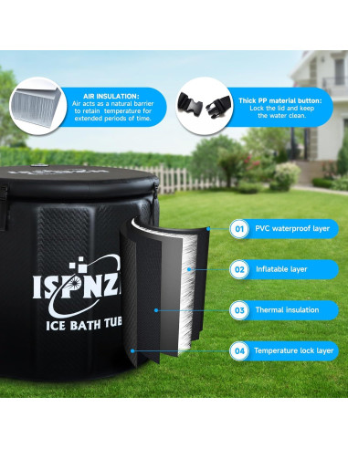 Tina de Baño de Hielo ISPNZH Inflable 480L con Accesorios