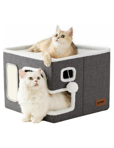 Cama para Gatos Apollo Grande con Rascador y Escondite Gris Cama para Gatos Apollo Grande con Rascador y Escondite Gris