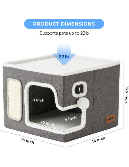 Cama para Gatos Apollo Grande con Rascador y Escondite Gris Cama para Gatos Apollo Grande con Rascador y Escondite Gris