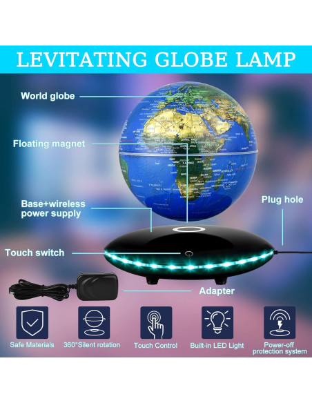 Globo Levitatante Magnético Mapa Mundial 15,24 cm LED Globo Levitatante Magnético Mapa Mundial 15,24 cm LED