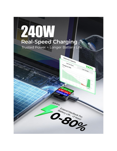 Cable USB C a USB C LISEN 240W 2M Carga Rápida Medianoche