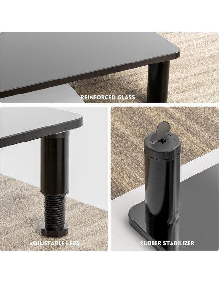 Soporte de Monitor Ajustable Xinpin Vidrio Templado Negro Soporte de Monitor Ajustable Xinpin Vidrio Templado Negro