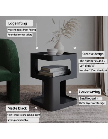 Mesa Lateral BUZUEY Negra Moderna con Almacenamiento Mesa Lateral BUZUEY Negra Moderna con Almacenamiento