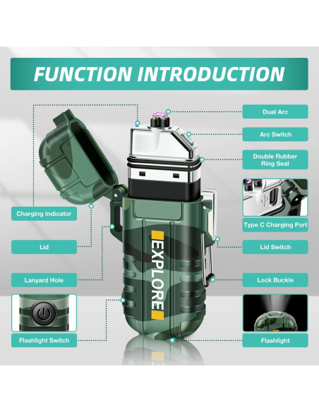 Encendedor Eléctrico LcFun Doble Arco Impermeable con Linterna Encendedor Eléctrico LcFun Doble Arco Impermeable con Linterna