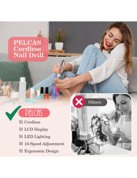 Lima de Uñas Eléctrica PELCAS Rosa, Inalámbrica 10 Velocidades Lima de Uñas Eléctrica PELCAS Rosa, Inalámbrica 10 Velocidades