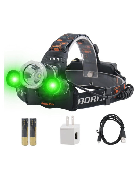 Linterna Frontal BORUIT RJ-3000 LED 5000 Lúmenes Verde Linterna Frontal BORUIT RJ-3000 LED 5000 Lúmenes Verde