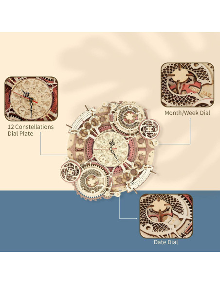Rompecabezas de Madera 3D ROKR Reloj del Zodiaco DIY Rompecabezas de Madera 3D ROKR Reloj del Zodiaco DIY