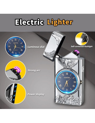 Encendedor Eléctrico RSBYE HFCLOCK Doble Arco USB Plata Águila