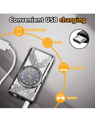 Encendedor Eléctrico RSBYE HFCLOCK Doble Arco USB Plata Águila