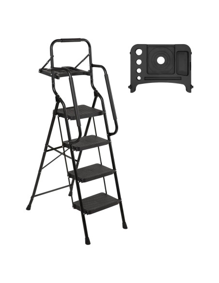 Escalera de 4 peldaños WiberWi con bandeja y barandillas Escalera de 4 peldaños WiberWi con bandeja y barandillas