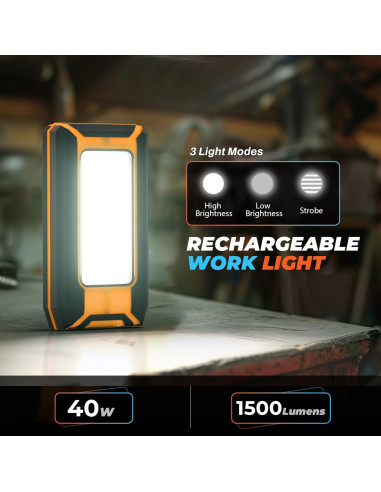 Luz de Trabajo LED Recargable 40W 1500Lúmenes 2Pack