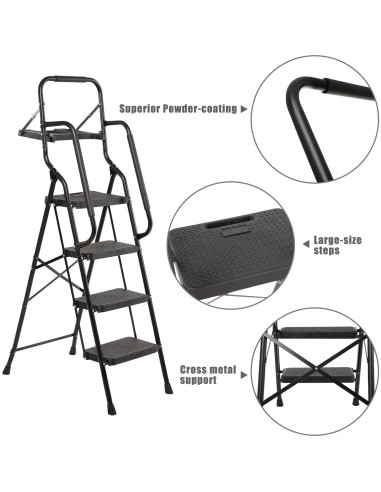 Escalera de 4 peldaños WiberWi con bandeja y barandillas