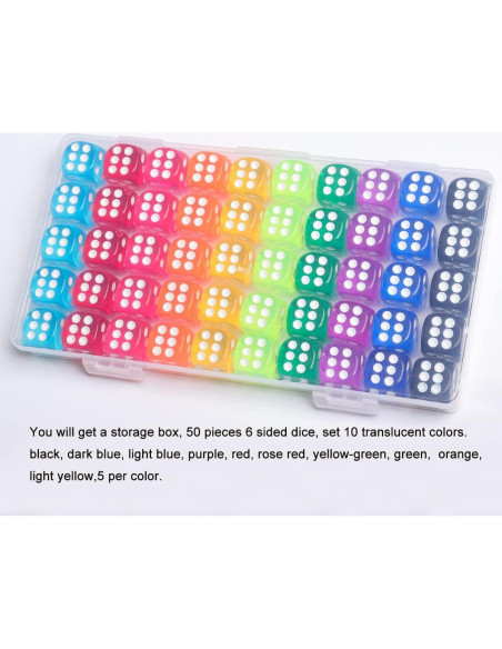Set de 50 Dados de Colores Jrceliy 14mm para Juegos Set de 50 Dados de Colores Jrceliy 14mm para Juegos