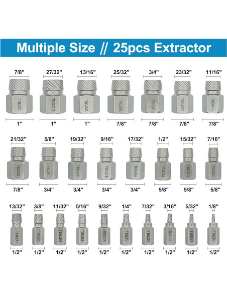 Kit de Extractores de Tornillos 25 Piezas GMTOOLS Hexagonal Kit de Extractores de Tornillos 25 Piezas GMTOOLS Hexagonal