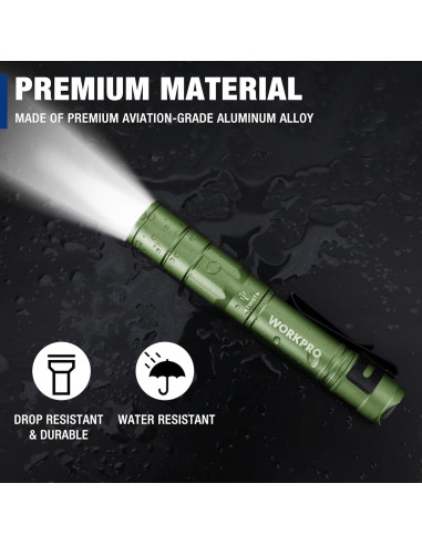 Linterna Mini WORKPRO Verde, 300 Lúmenes, Recargable, 2 Pzs