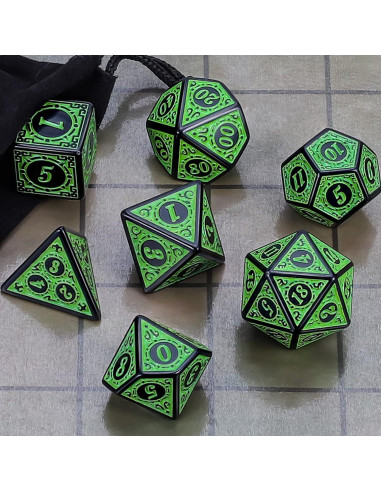 Conjunto de Dados Poliedricos CiaraQ Verdes para RPG