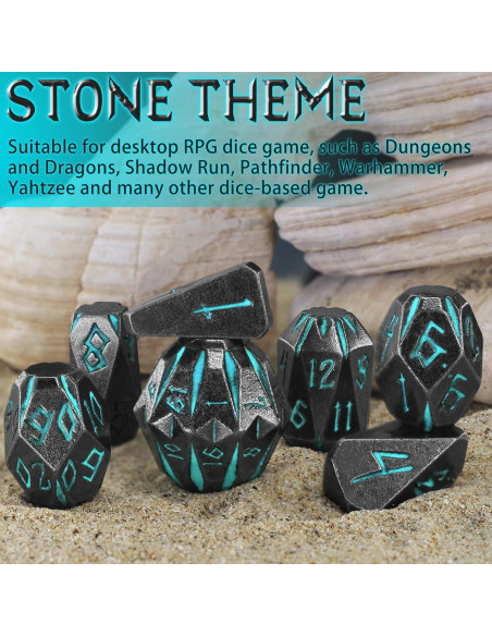 Dados de Metal D&D FONVGOGO 7 Piezas Stonehenge Azul Dados de Metal D&D FONVGOGO 7 Piezas Stonehenge Azul