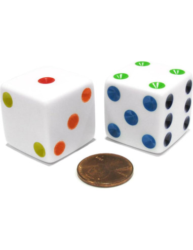 Juego de 2 Dados Jumbo 25mm Koplow Blancos Multicolores
