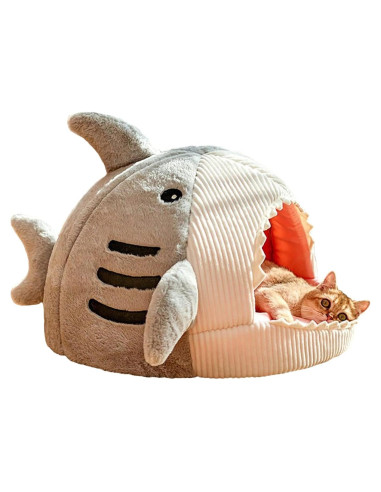 Cama para Gato QWINEE Tiburón Gris Pequeño Suave 30 cm