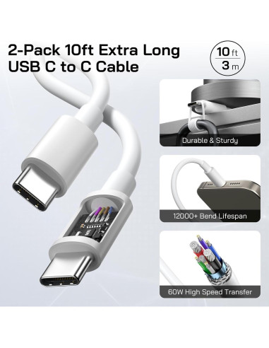 Cargador Rápido VELOGK 20W Doble USB-C con Cable 10FT