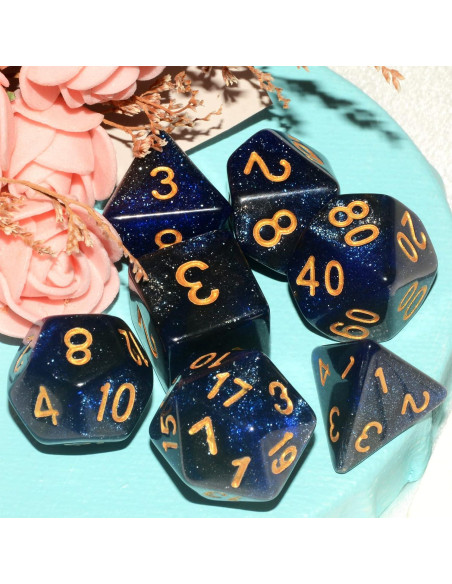 Dados Poliedricos DND 7 Piezas Azul Negro ALiuxiluo Dados Poliedricos DND 7 Piezas Azul Negro ALiuxiluo