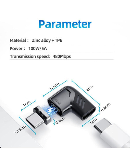 Adaptador BoxWave Magnético 100W para Mileseey TR120E Adaptador BoxWave Magnético 100W para Mileseey TR120E
