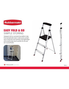 Escalera de 3 peldaños Rubbermaid, aluminio ligero, 102 kg 2