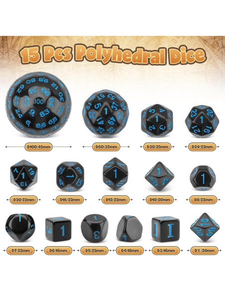 Dados Poliedricos Coyeekn 15 Piezas D3-D100 con Bolsa Dados Poliedricos Coyeekn 15 Piezas D3-D100 con Bolsa