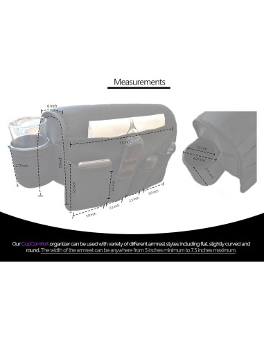 Soporte para Tazas CupComfort - Organizador Reposabrazos Negro
