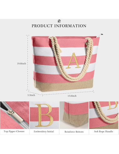 Bolsa de Playa Impermeable YOOLIFE Rosa con Inicial Bordada