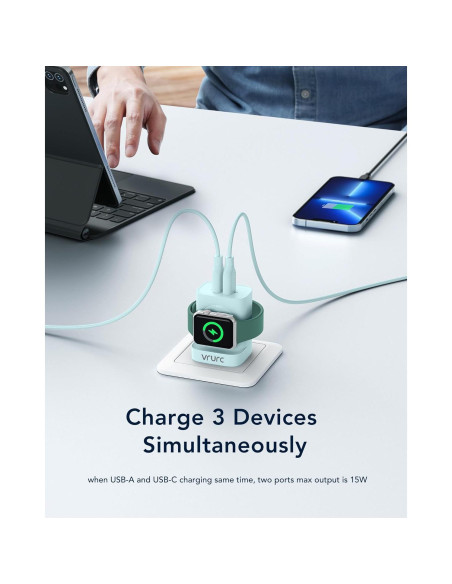 Cargador Inalámbrico VRURC 20W para Apple Watch y iPhone Verde Cargador Inalámbrico VRURC 20W para Apple Watch y iPhone Verde