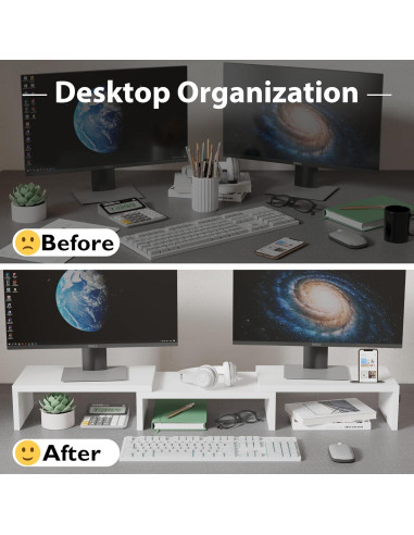 Soporte Doble para Monitor BONTEC Ajustable Ergonómico Blanco