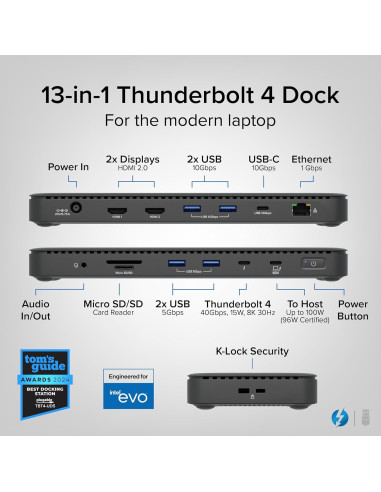 Dock Thunderbolt 4 Plugable TBT4-UD5 100W 2x4K HDMI