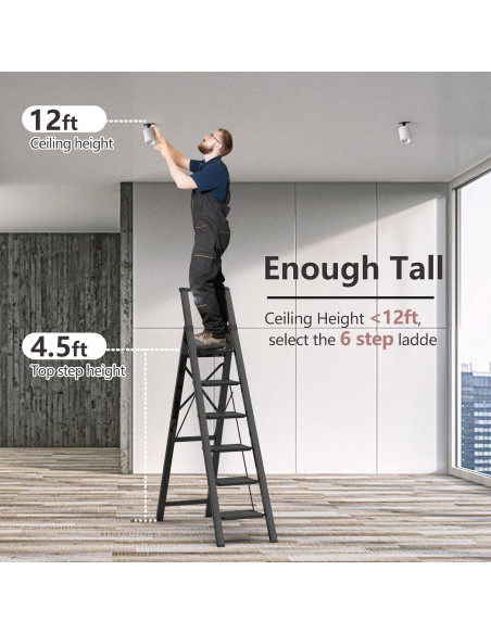Escalera de 6 pasos GameGem de aluminio plegable - Negro Escalera de 6 pasos GameGem de aluminio plegable - Negro