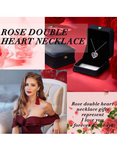 Collar Corazón Rosa Iefil Plata 925 Doble Piedra Nacimiento