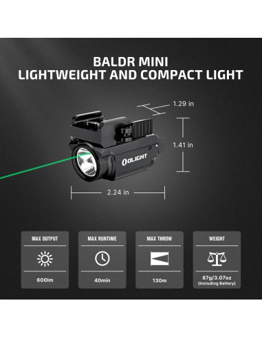 Linterna Táctica OLIGHT Baldr Mini 600 Lúmenes USB Verde