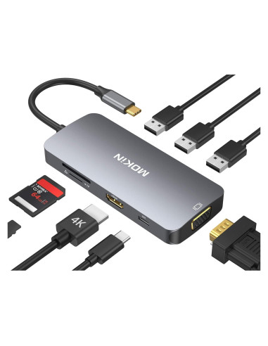 Adaptador USB-C Hub MOKiN 8-en-1 HDMI VGA 3 USB 3.0