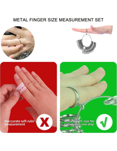Kit Medidor de Tamaño de Anillo Metálico 27 Piezas