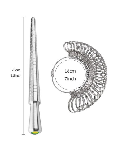 Kit Medidor de Tamaño de Anillo Metálico 27 Piezas