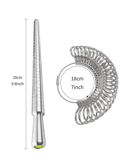 Kit Medidor de Tamaño de Anillo Metálico 27 Piezas Kit Medidor de Tamaño de Anillo Metálico 27 Piezas